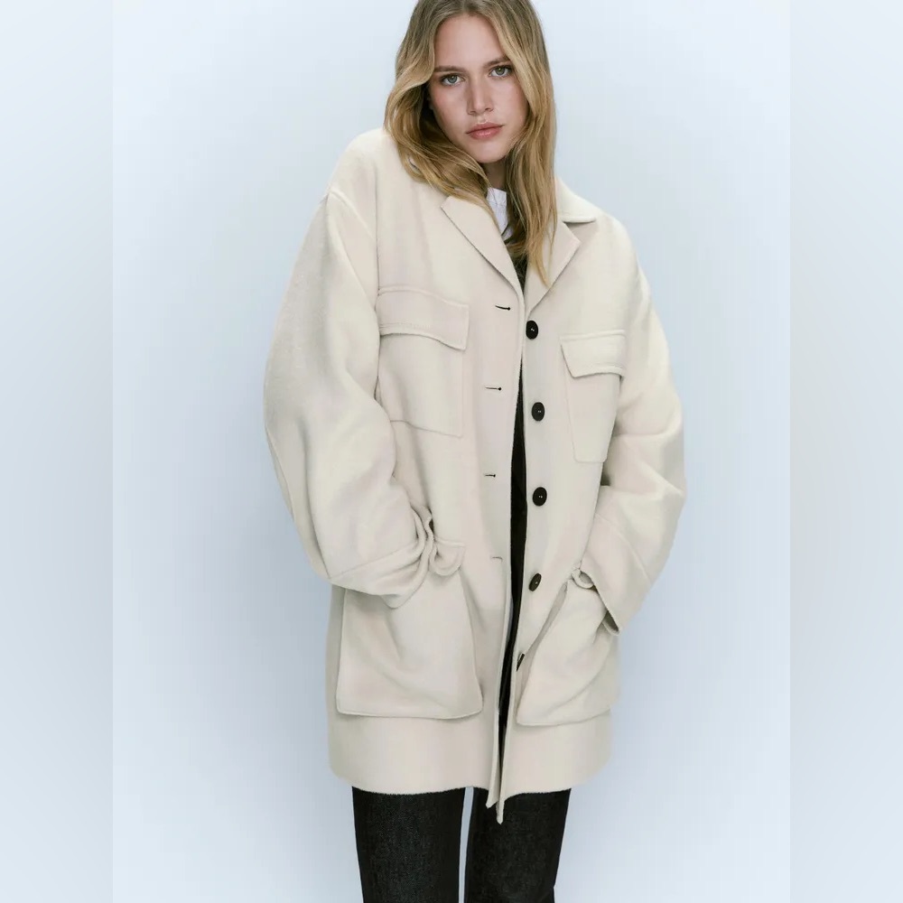 Massimo Dutti NWT 75% Wool Oversized Utility Coat Ecru Size M